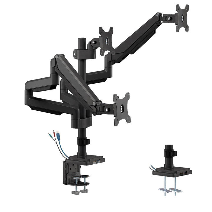Ergo Office asztali tartó három monitorhoz matt fekete, gázrugóval, 17"-30", 7 kg, 1x USB 3.0, 2x mini-jack, ER-408B