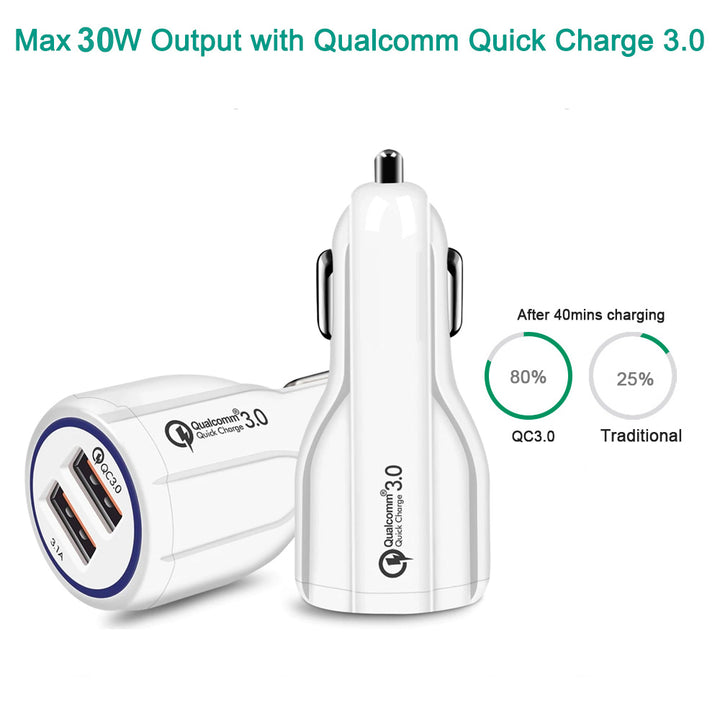 Autótöltő QC 3.0 Maclean Energy MCE478 W - fehér Qualcomm Quick Charge QC 3.0 - 5V/3A, 9V/1.8A, 12V/1.6A és 5V/3.1A csatlakozóval