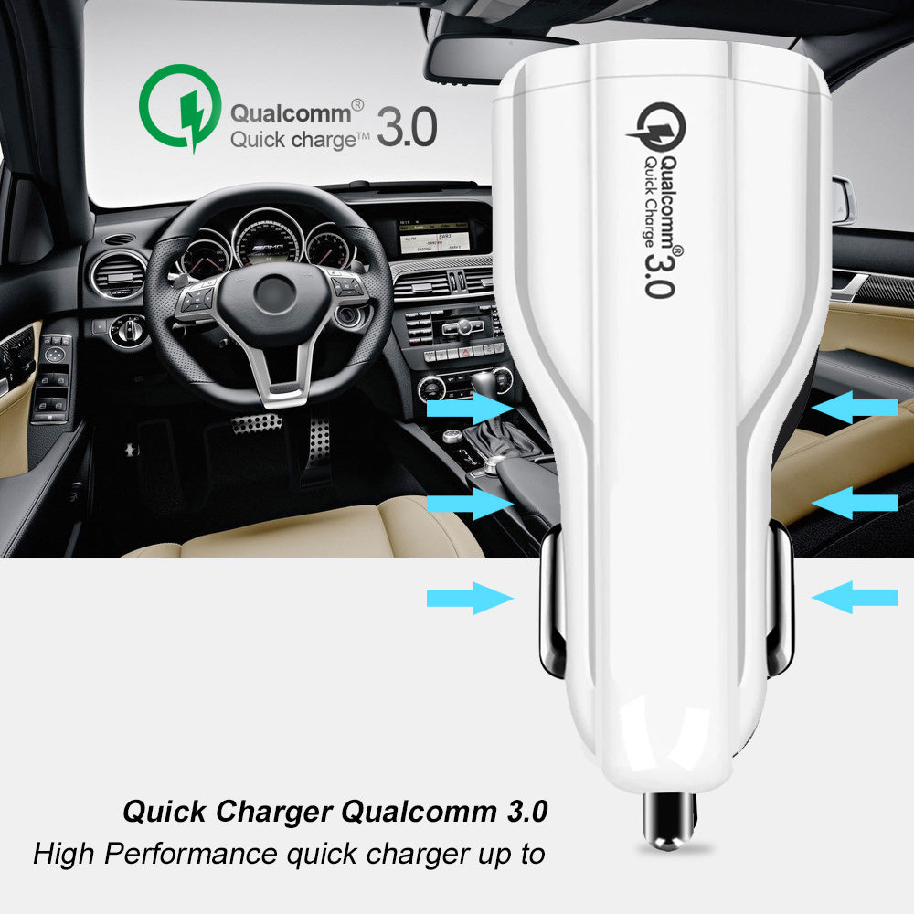 Autótöltő QC 3.0 Maclean Energy MCE478 W - fehér Qualcomm Quick Charge QC 3.0 - 5V/3A, 9V/1.8A, 12V/1.6A és 5V/3.1A csatlakozóval
