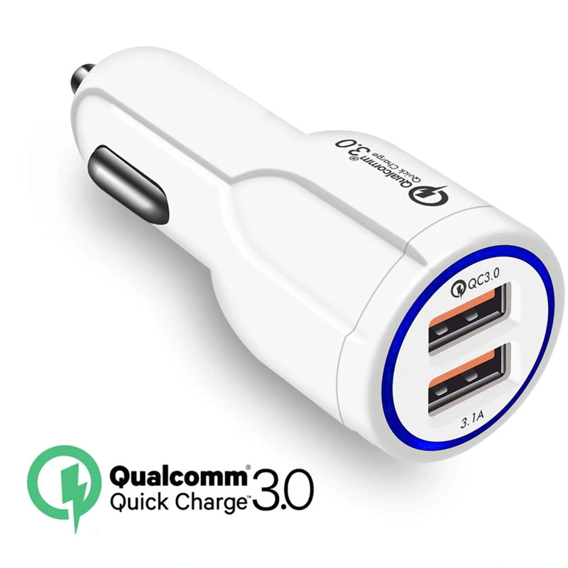 Autótöltő QC 3.0 Maclean Energy MCE478 W - fehér Qualcomm Quick Charge QC 3.0 - 5V/3A, 9V/1.8A, 12V/1.6A és 5V/3.1A csatlakozóval