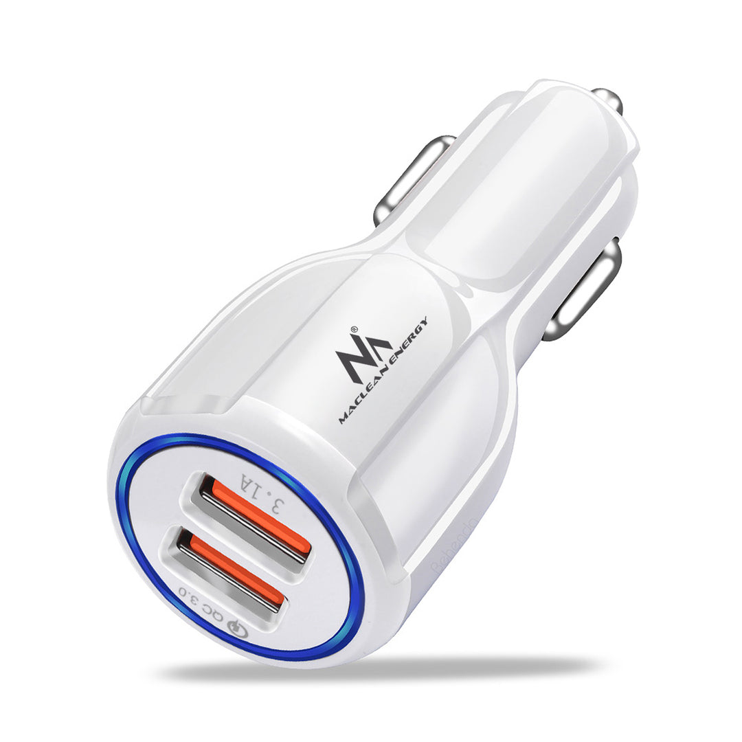 Autótöltő QC 3.0 Maclean Energy MCE478 W - fehér Qualcomm Quick Charge QC 3.0 - 5V/3A, 9V/1.8A, 12V/1.6A és 5V/3.1A csatlakozóval