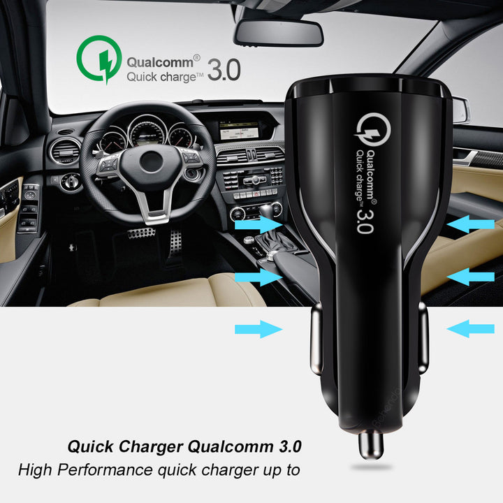 Autótöltő QC 3.0 Maclean Energy MCE478 B - fekete Qualcomm Quick Charge QC 3.0 - 5V/3A, 9V/1.8A, 12V/1.6A és 5V/3.1A csatlakozóval