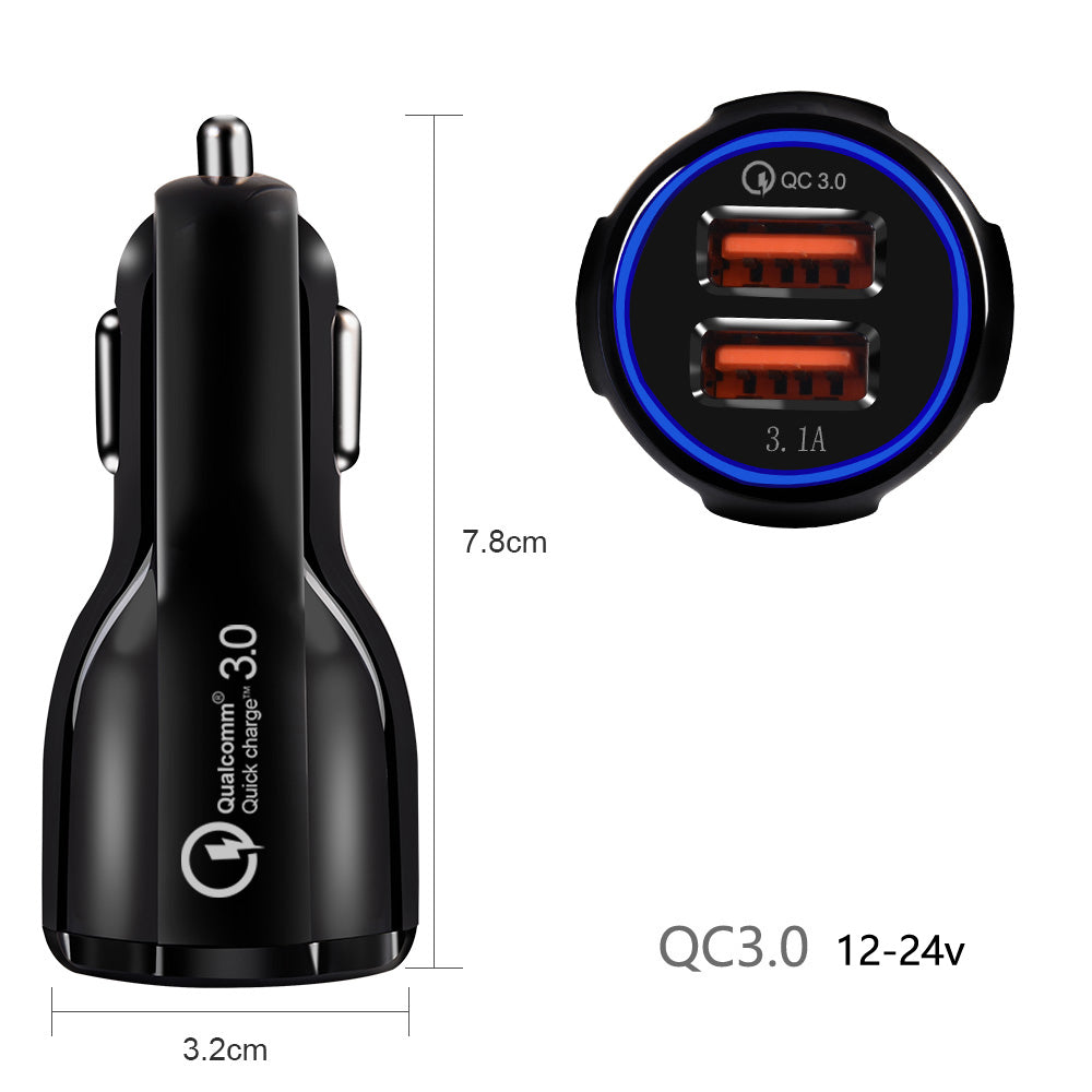 Autótöltő QC 3.0 Maclean Energy MCE478 B - fekete Qualcomm Quick Charge QC 3.0 - 5V/3A, 9V/1.8A, 12V/1.6A és 5V/3.1A csatlakozóval