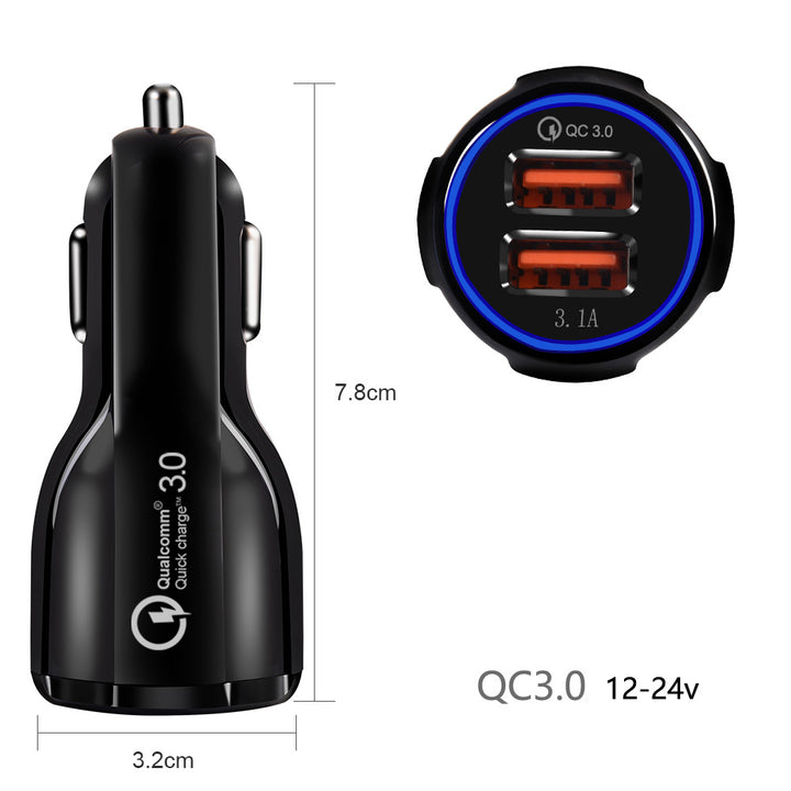 Autótöltő QC 3.0 Maclean Energy MCE478 B - fekete Qualcomm Quick Charge QC 3.0 - 5V/3A, 9V/1.8A, 12V/1.6A és 5V/3.1A csatlakozóval