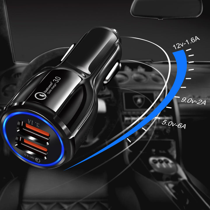 Autótöltő QC 3.0 Maclean Energy MCE478 B - fekete Qualcomm Quick Charge QC 3.0 - 5V/3A, 9V/1.8A, 12V/1.6A és 5V/3.1A csatlakozóval