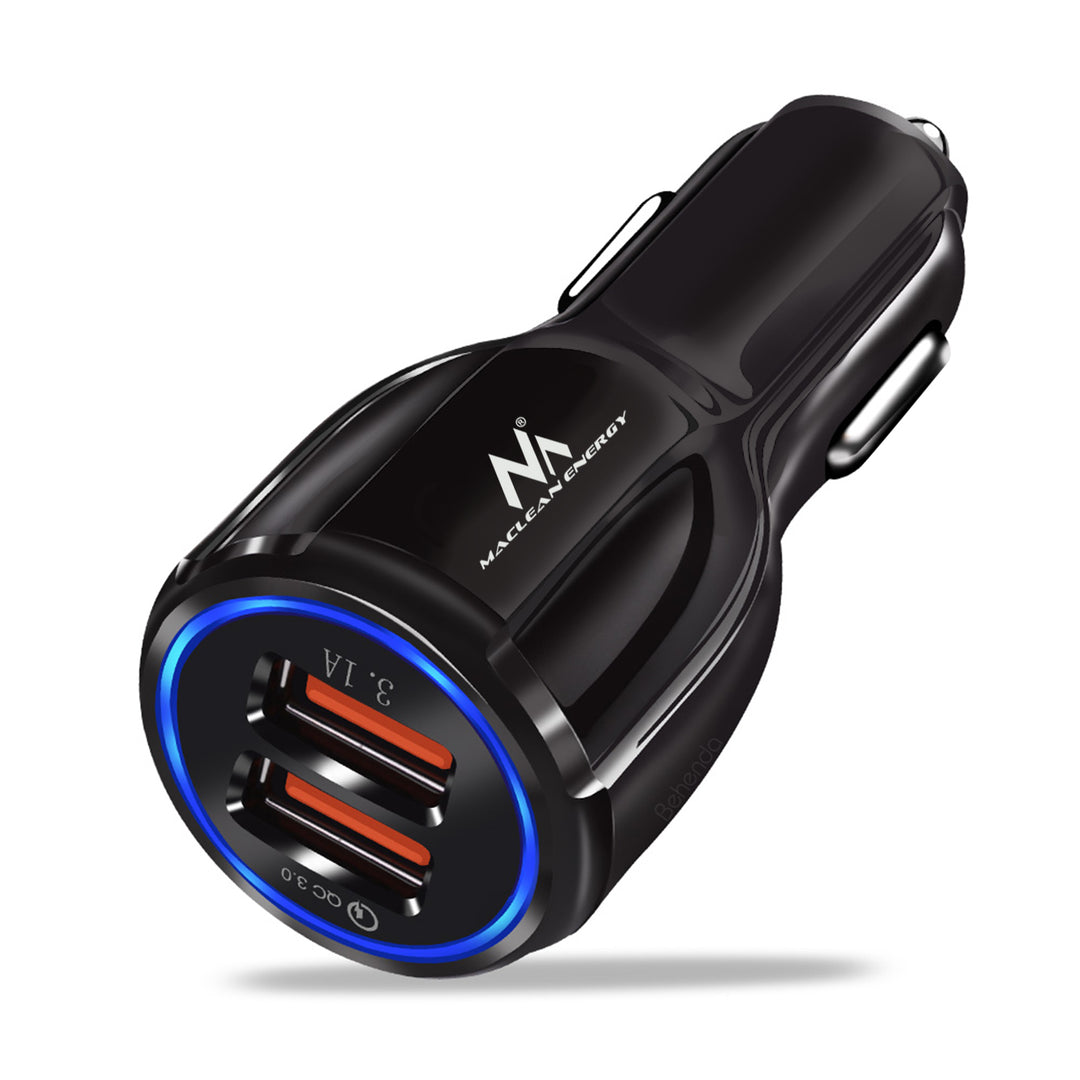 Autótöltő QC 3.0 Maclean Energy MCE478 B - fekete Qualcomm Quick Charge QC 3.0 - 5V/3A, 9V/1.8A, 12V/1.6A és 5V/3.1A csatlakozóval