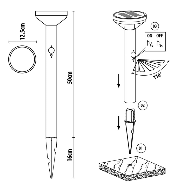 Maclean napelemes LED érzékelő lámpa, fekete, IP44, 3 fénymód, Li-ion 18650 3.7V 1200 mAh akkumulátor, dugaszolható, MCE465 B