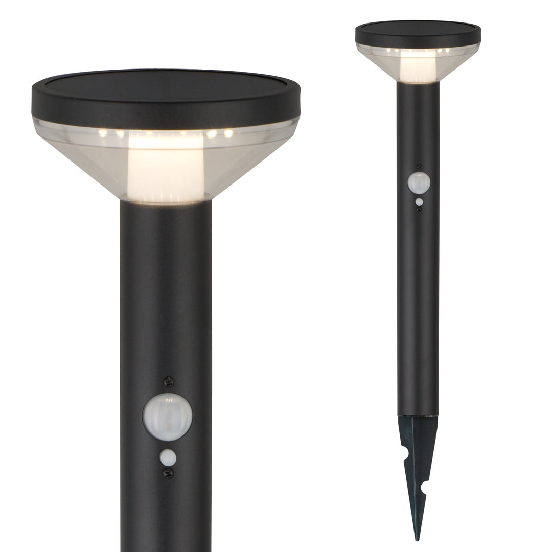Maclean napelemes LED érzékelő lámpa, fekete, IP44, 3 fénymód, Li-ion 18650 3.7V 1200 mAh akkumulátor, dugaszolható, MCE465 B