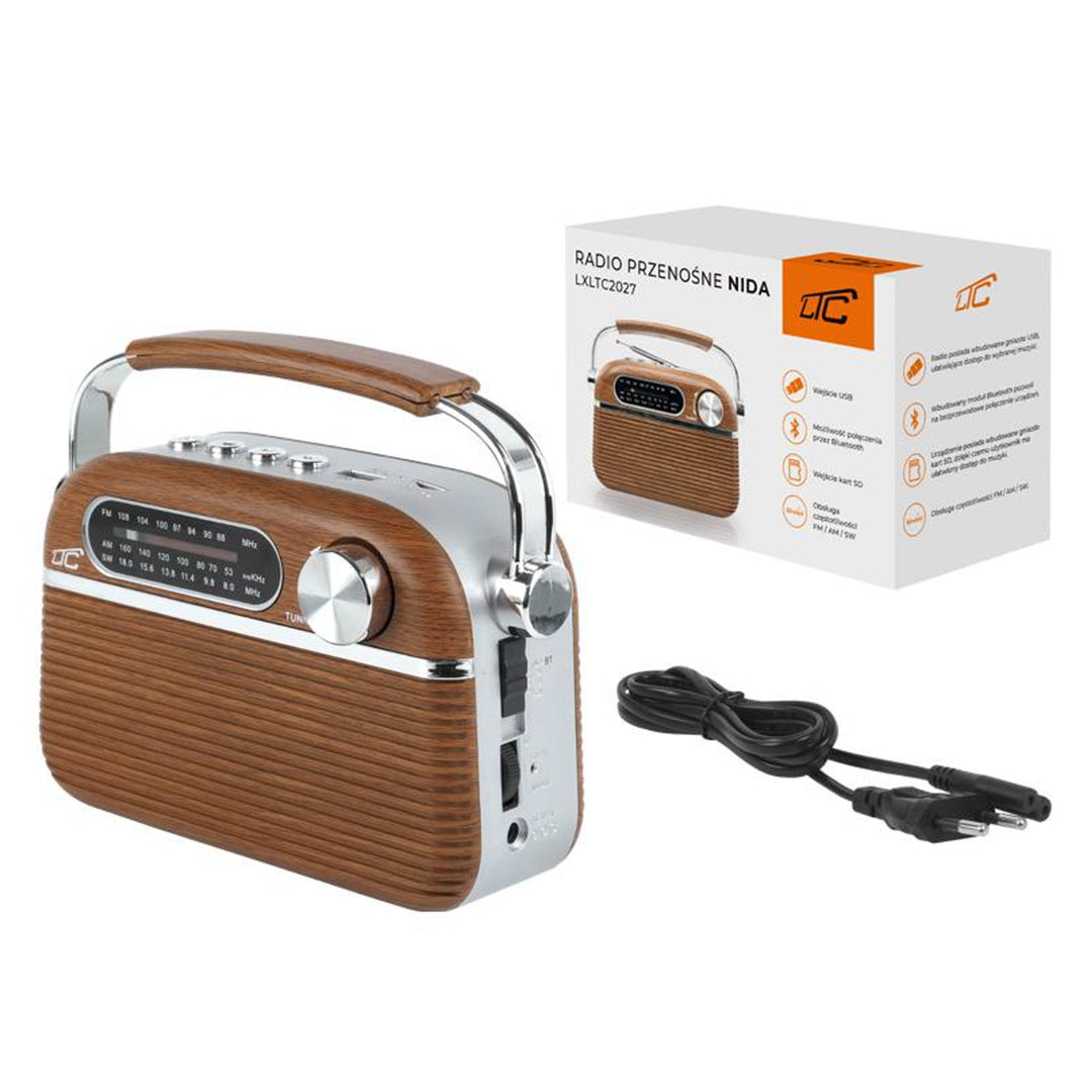 RETRO LTC NIDA HORDOZHATÓ RÁDIÓ BLUETOOTH, AM/FM/MP3/USB/SD BEÉPÍTETT ÚJRATÖLTHETŐ AKKUMULÁTOR 1200 MAH