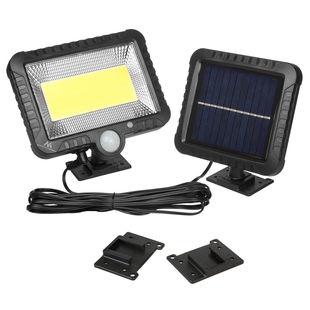 Napelemes LED reflektor mozgásérzékelővel Maclean Energy IP44, 5W, 400lm, 6000K hideg fehér, újratölthető lítium akkumulátor 1300 mAh, 3.7V DC MCE438