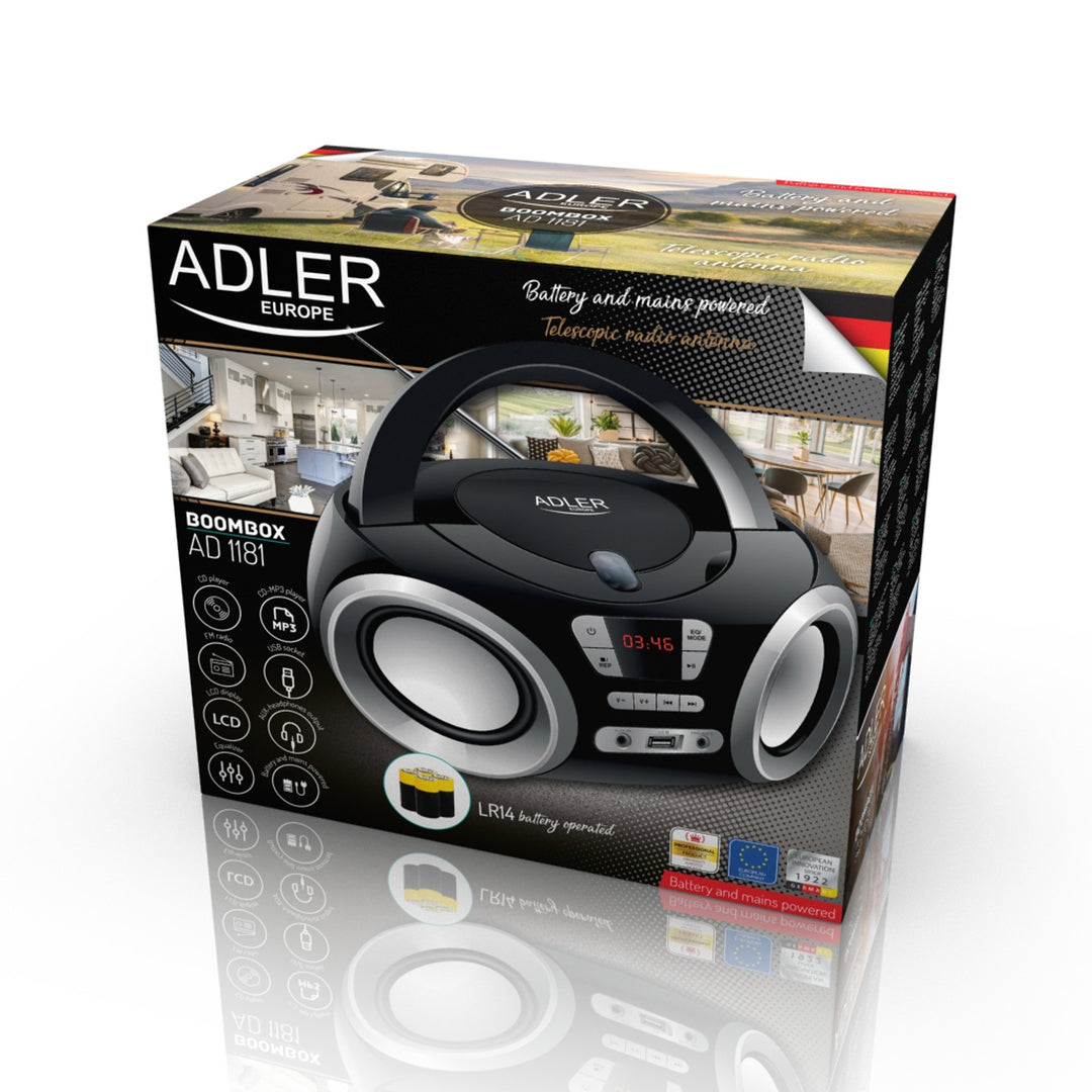 Boombox CD-MP3, USB, rádió Adler AD 1181