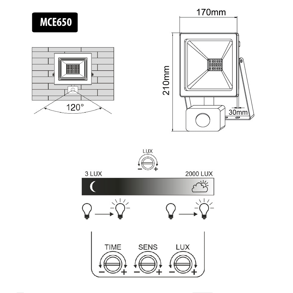 LED-es reflektor Maclean mozgásérzékelővel, vékony 50W, 4000lm, meleg fehér (3000K), IP44, MCE650 WW PIR