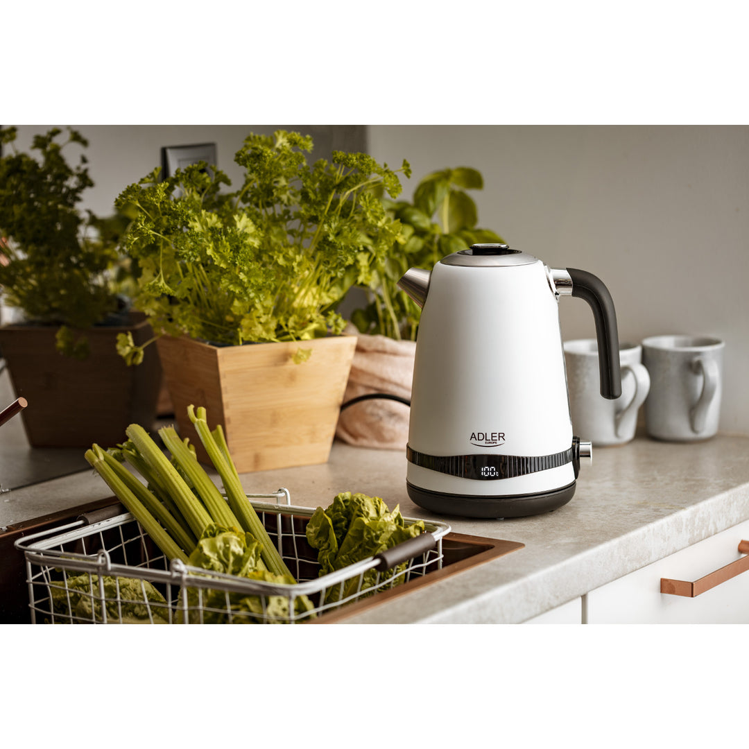Adler elektromos vízforraló, vezeték nélküli, LCD kijelző, 2200 W, 1,7 l, AD 1295w