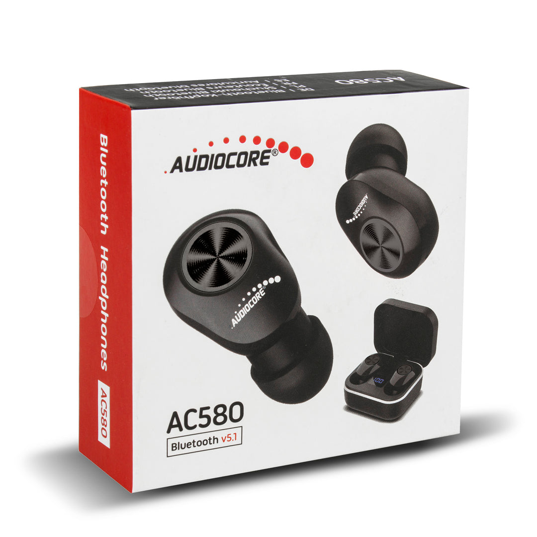 TWS BT 5.1 Audiocore fülhallgató 300mAh töltőalappal, 30mAh fejhallgató, fekete AC580
