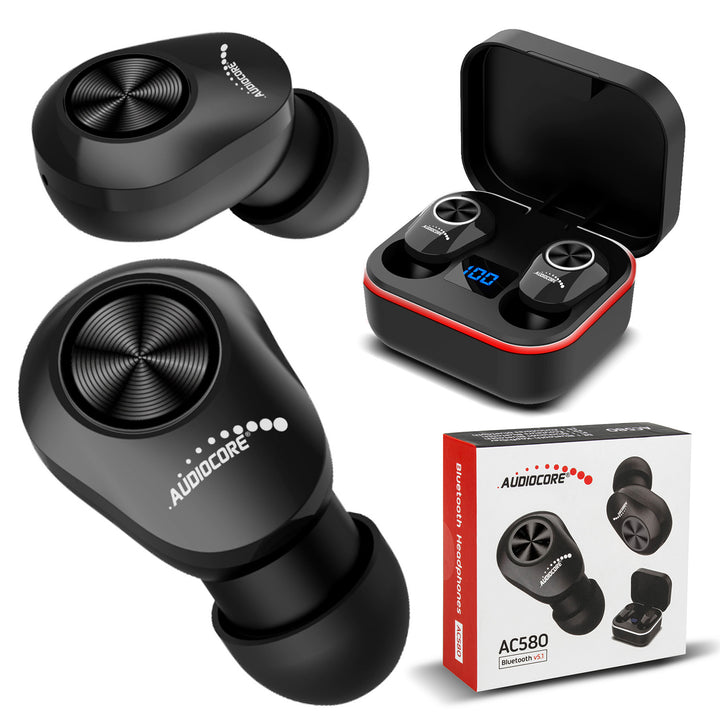 TWS BT 5.1 Audiocore fülhallgató 300mAh töltőalappal, 30mAh fejhallgató, fekete AC580