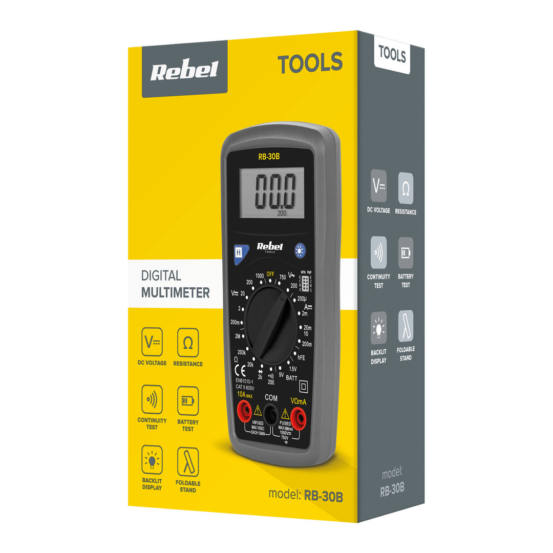 Rebel Tools RB-30B digitális univerzális mérőműszer mérőkábelek