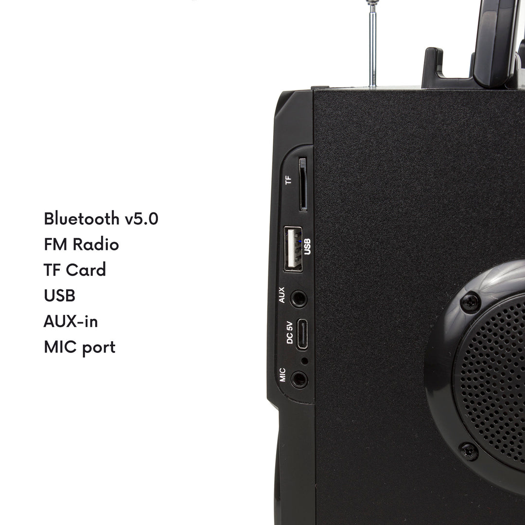 Hordozható bluetooth hangszóró / rádió / SD / MMC / aux-in / USB / világítás / távirányító / teleszkópos antenna / mikrofoncsatlakozó