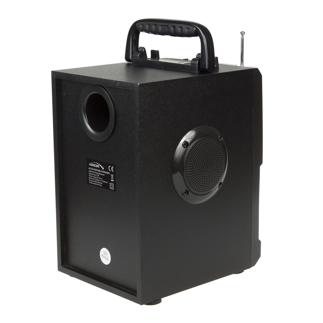 Hordozható bluetooth hangszóró / rádió / SD / MMC / aux-in / USB / világítás / távirányító / teleszkópos antenna / mikrofoncsatlakozó