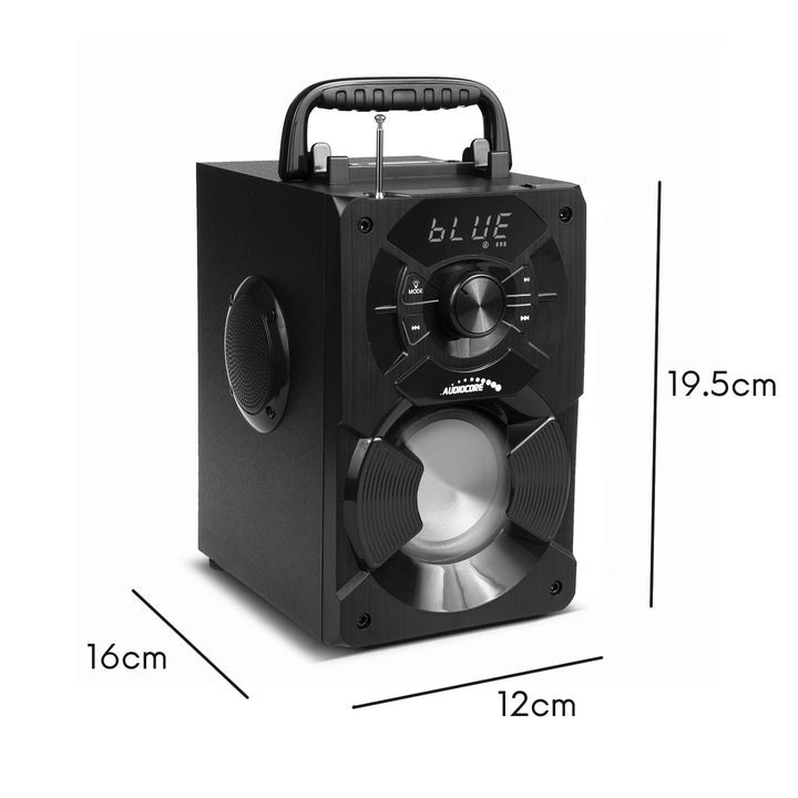 Hordozható bluetooth hangszóró / rádió / SD / MMC / aux-in / USB / világítás / távirányító / teleszkópos antenna / mikrofoncsatlakozó