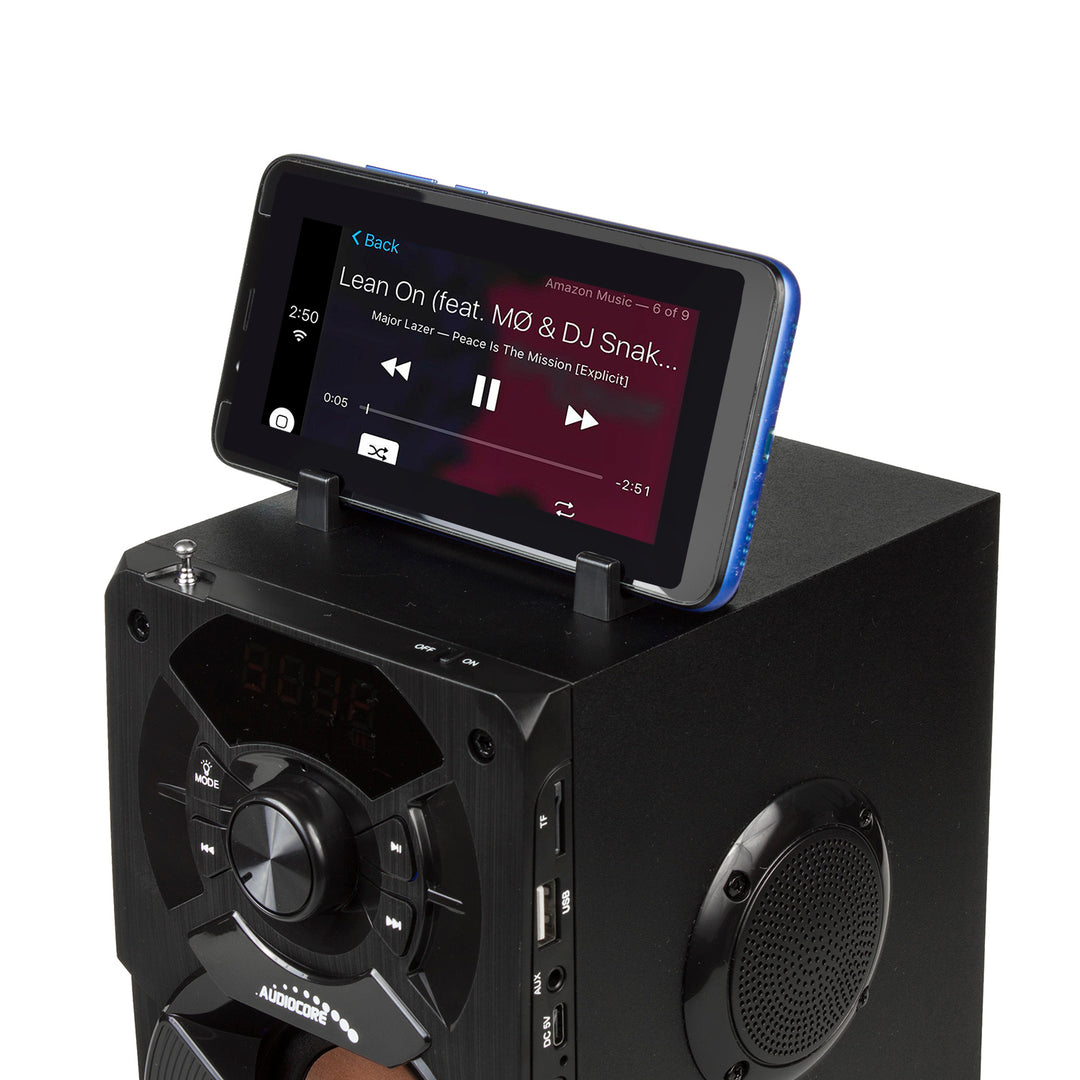Hordozható bluetooth hangszóró / rádió / SD / MMC / aux-in / USB / világítás / távirányító / teleszkópos antenna / mikrofoncsatlakozó