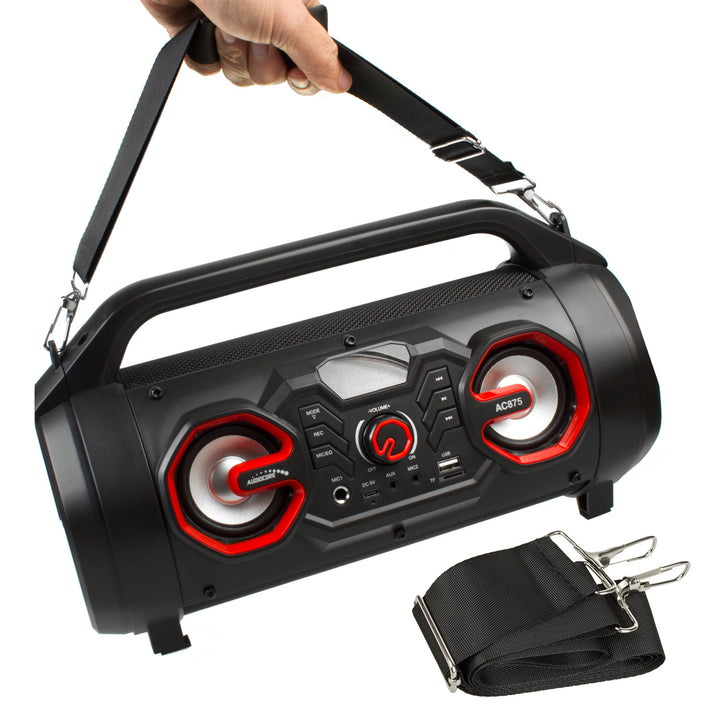 Audiocore bazooka hordozható hangszóró, bluetooth 5.0, FM rádió, mikro kártya, SDIPX4, 2000mAh, AC875