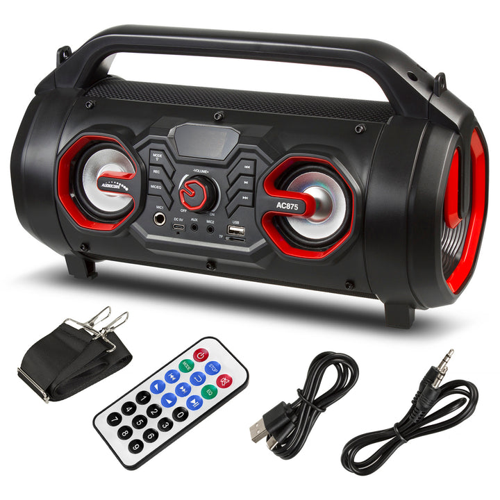 Audiocore bazooka hordozható hangszóró, bluetooth 5.0, FM rádió, mikro kártya, SDIPX4, 2000mAh, AC875