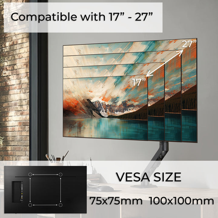 Univerzális asztali tartó monitorhoz Maclean, gázrugós 17"-27" 7kg, VESA 75x75,100x100, MC-906