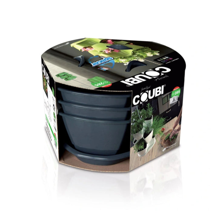 Coubi Herbal antracit hármas kaszkád virágcserép