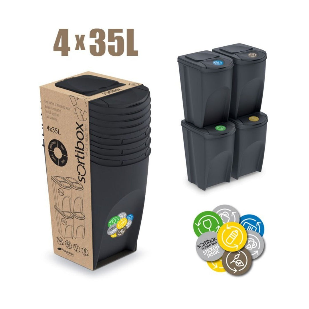 Prosperplast Sortibox 4x35L antracit újrahasznosító szemetes szett