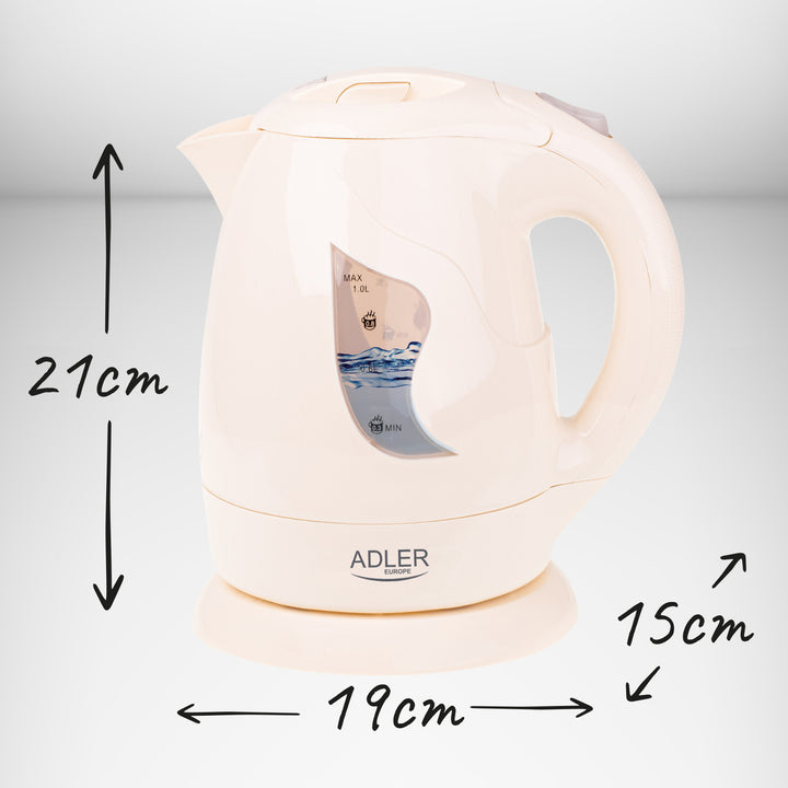 Adler vezeték nélküli vízforraló, 850W, 1L, bézs, AD 08 b