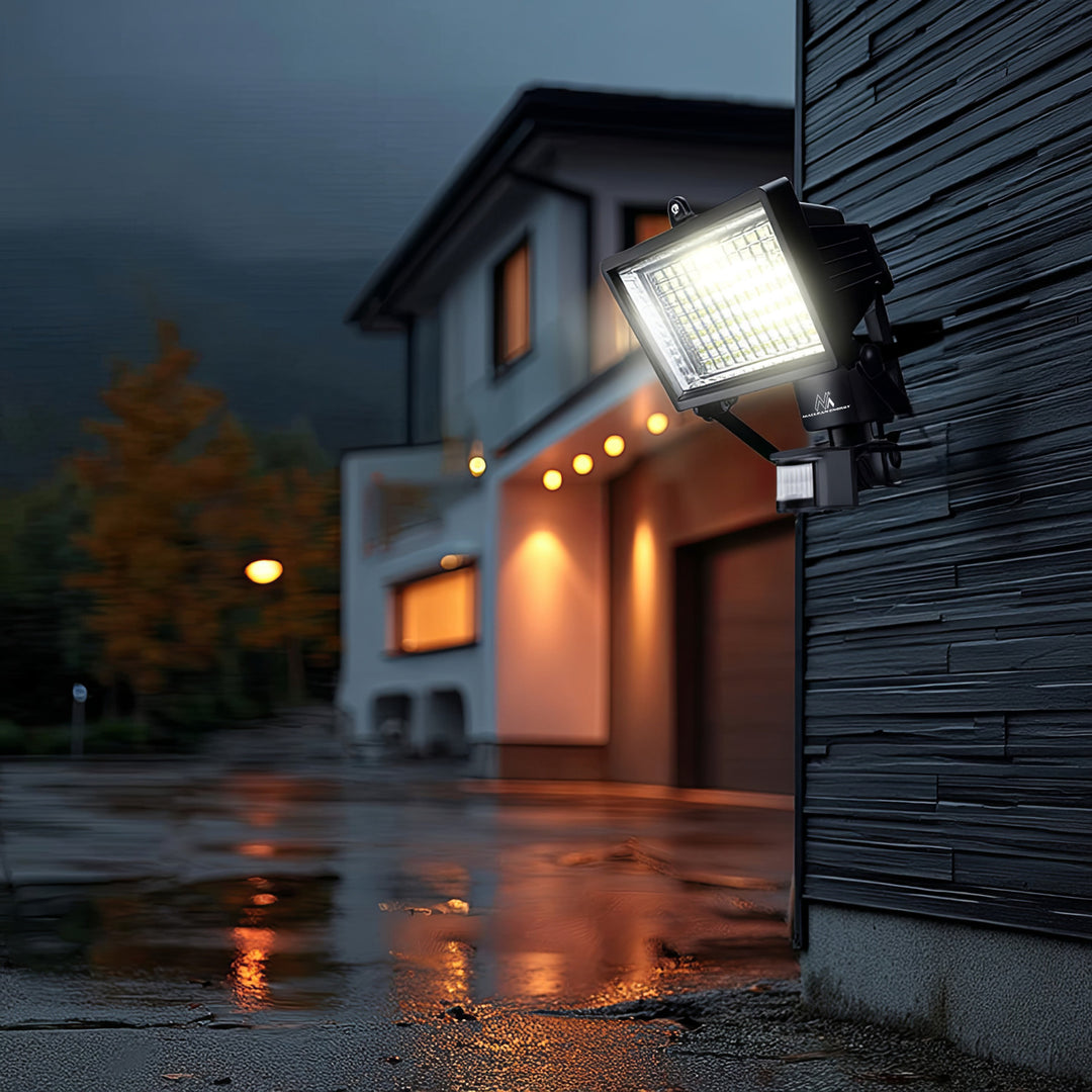 Napelemes LED reflektor mozgásérzékelővel Maclean Energy IP44, 6W, 360lm, 6000K hideg fehér, Li-ion újratölthető akkumulátor 2400 mAh, 5.5V DC MCE442