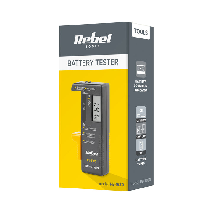 REBEL digitális akkumulátortesztelő 9 V, AAA, AA, AA, C, D, RB-168D