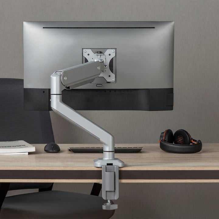 Alumínium monitortartó gázrugós Ergo Office, dupla karos, vesa 75x75/100x100, 17"-32" 10 kg ezüst, ER-447