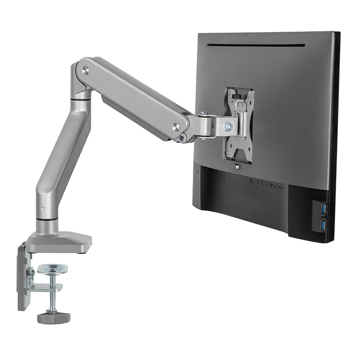Alumínium monitortartó gázrugós Ergo Office, dupla karos, vesa 75x75/100x100, 17"-32" 10 kg ezüst, ER-447