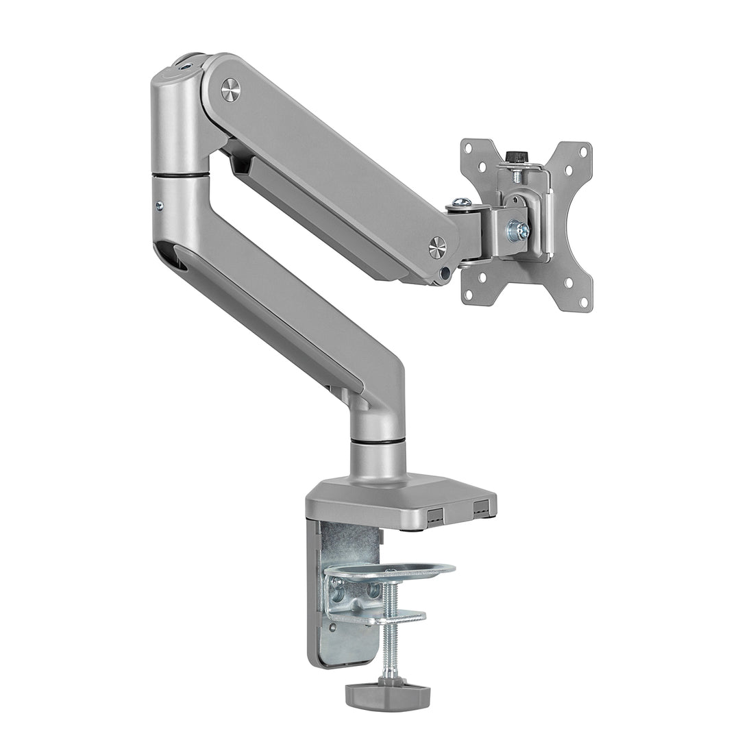 Alumínium monitortartó gázrugós Ergo Office, dupla karos, vesa 75x75/100x100, 17"-32" 10 kg ezüst, ER-447