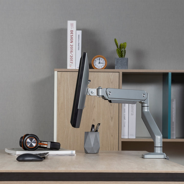 Alumínium monitortartó gázrugós Ergo Office, dupla karos, vesa 75x75/100x100, 17"-32" 10 kg ezüst, ER-447
