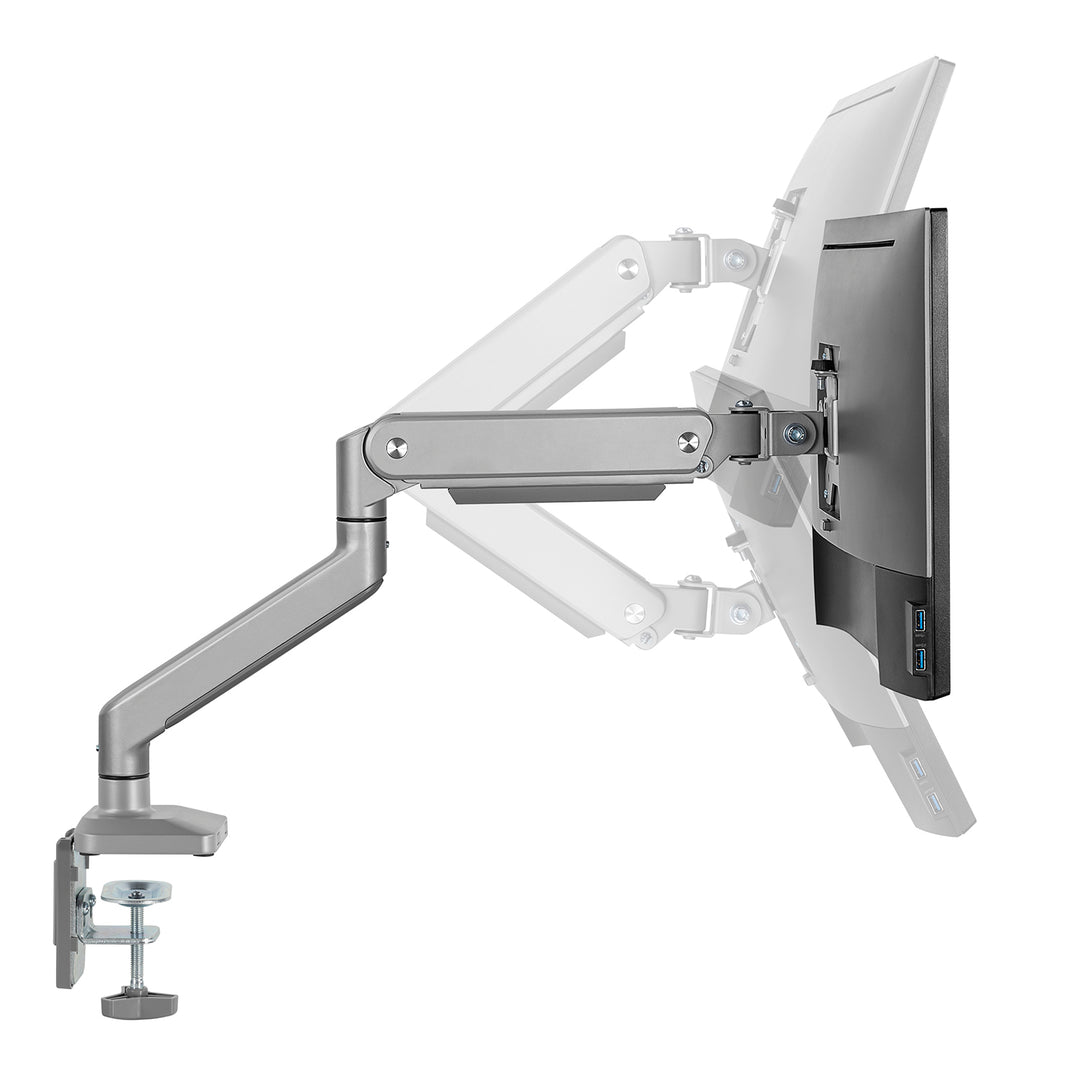 Alumínium monitortartó gázrugós Ergo Office, dupla karos, vesa 75x75/100x100, 17"-32" 10 kg ezüst, ER-447