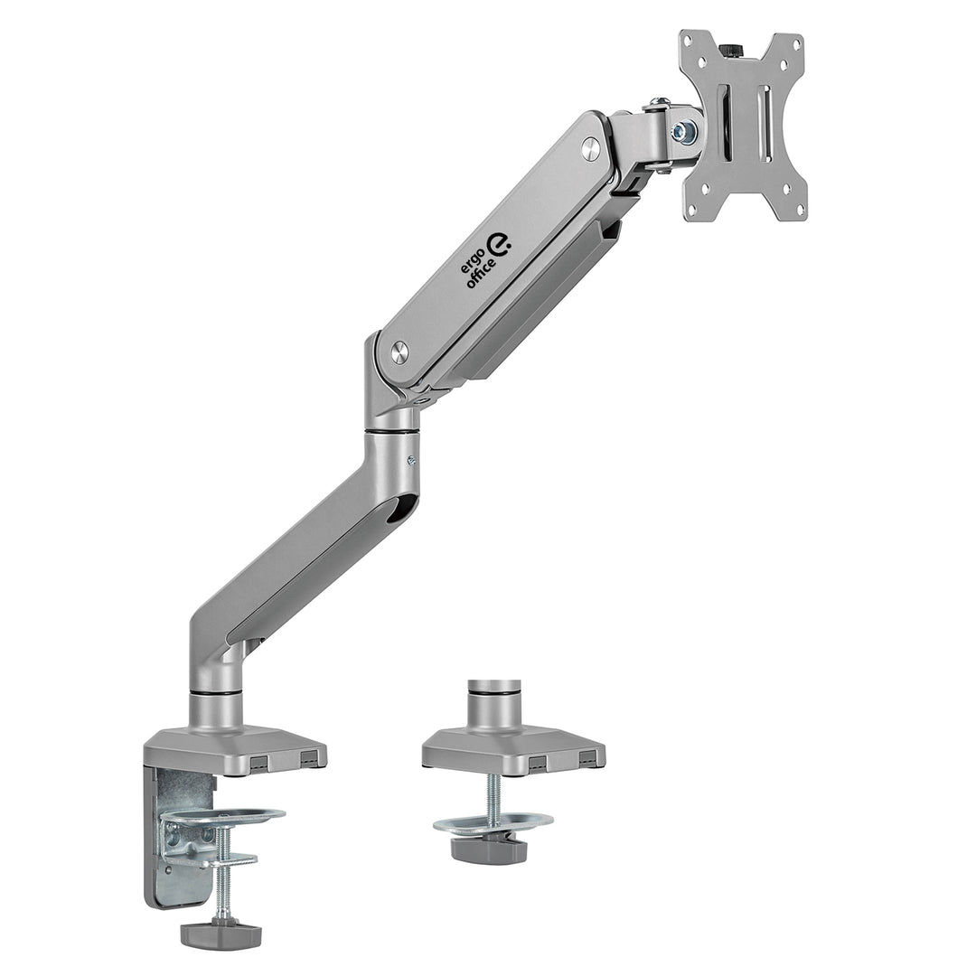 Alumínium monitortartó gázrugós Ergo Office, dupla karos, vesa 75x75/100x100, 17"-32" 10 kg ezüst, ER-447