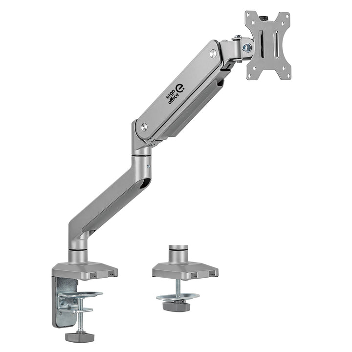 Alumínium monitortartó gázrugós Ergo Office, dupla karos, vesa 75x75/100x100, 17"-32" 10 kg ezüst, ER-447