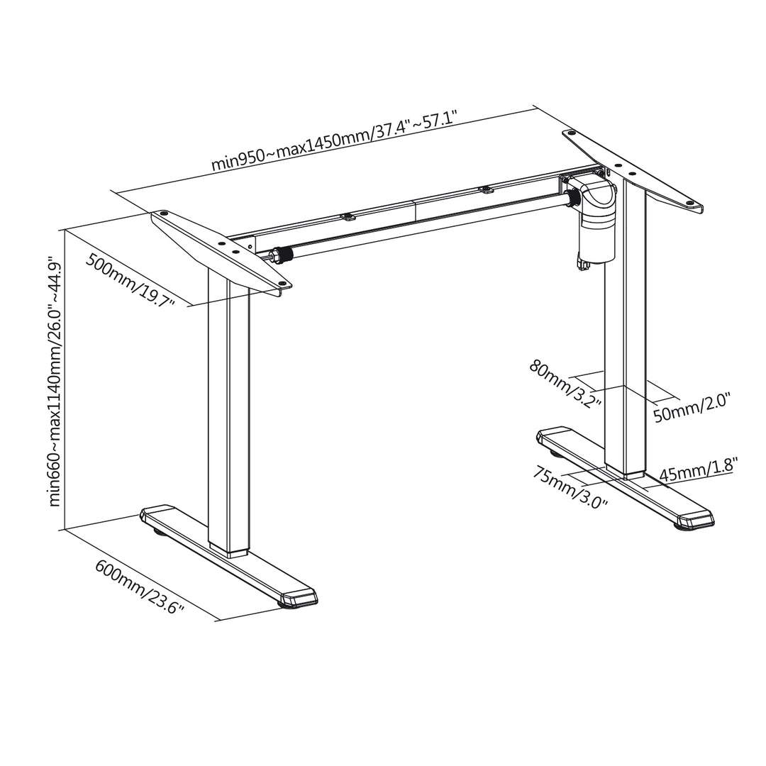 Ergo Office elektromos íróasztal, 1 motor, állítható magasság, max. 1160 mm, max. súly 80 kg, ER-443
