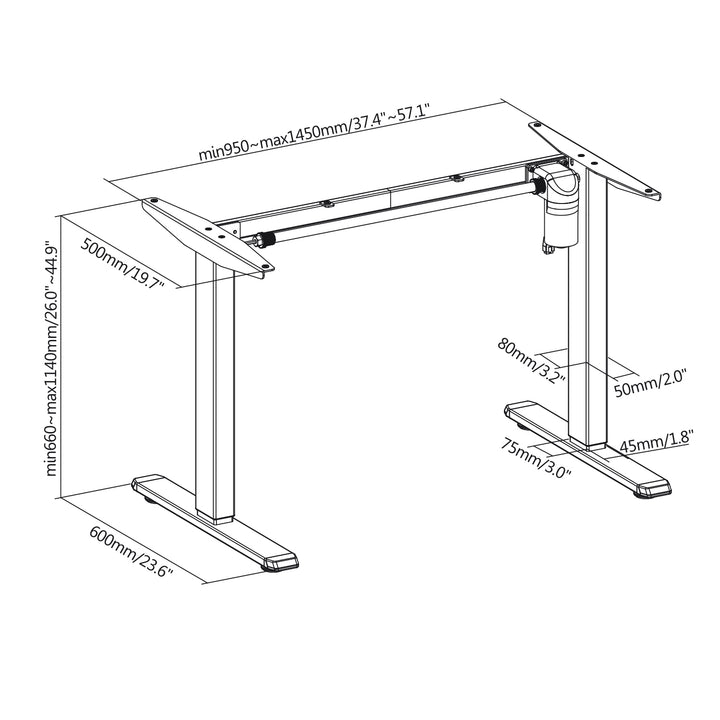 Ergo Office elektromos íróasztal, 1 motor, állítható magasság, max. 1160 mm, max. súly 80 kg, ER-443