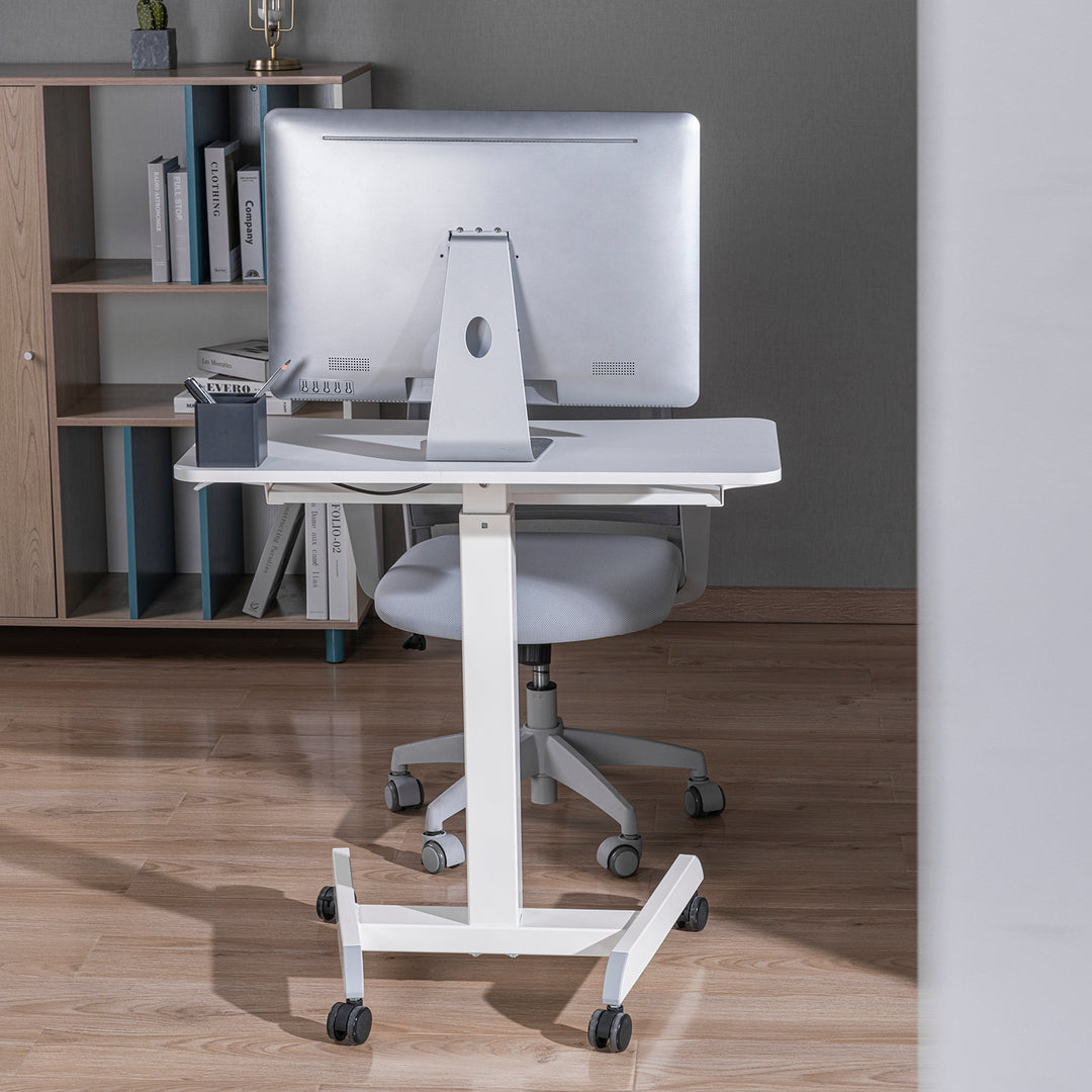 Mobil munkaállomás magasságállítással és Ergo Office dupla platformmal, álló munkához, fehér max. 8kg, max. magasság 1200mm, ER-444 W