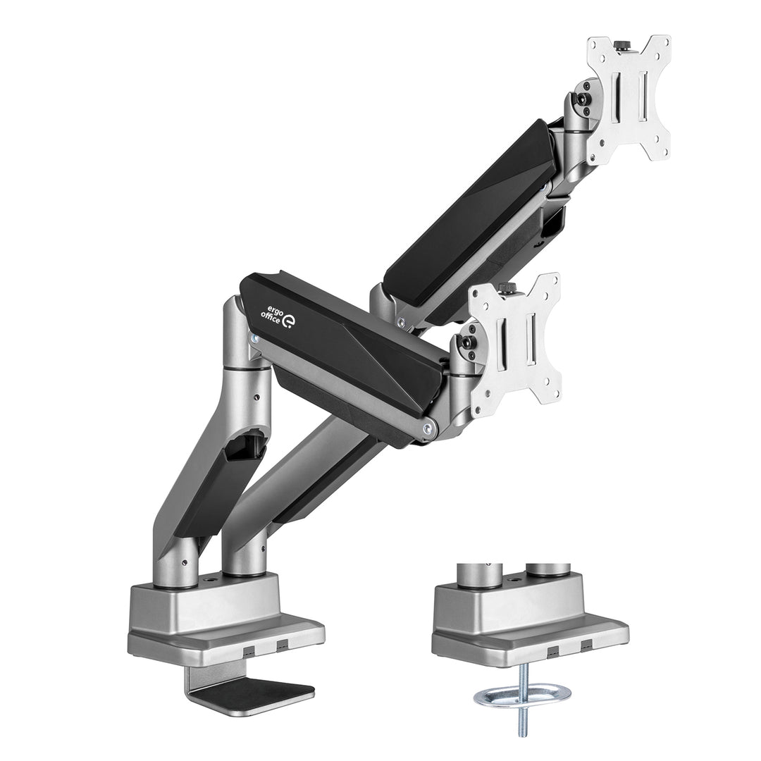 Univerzális asztali tartó két monitorhoz Ergo Office, gázrugós 17"-35" 15kg, VESA 75x75 / 100x100, ER-446