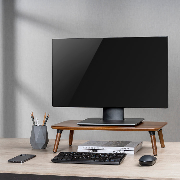Maclean fa monitor / laptop állvány, (500x240x120mm), fekete dió színű, max. 20kg, MC-930