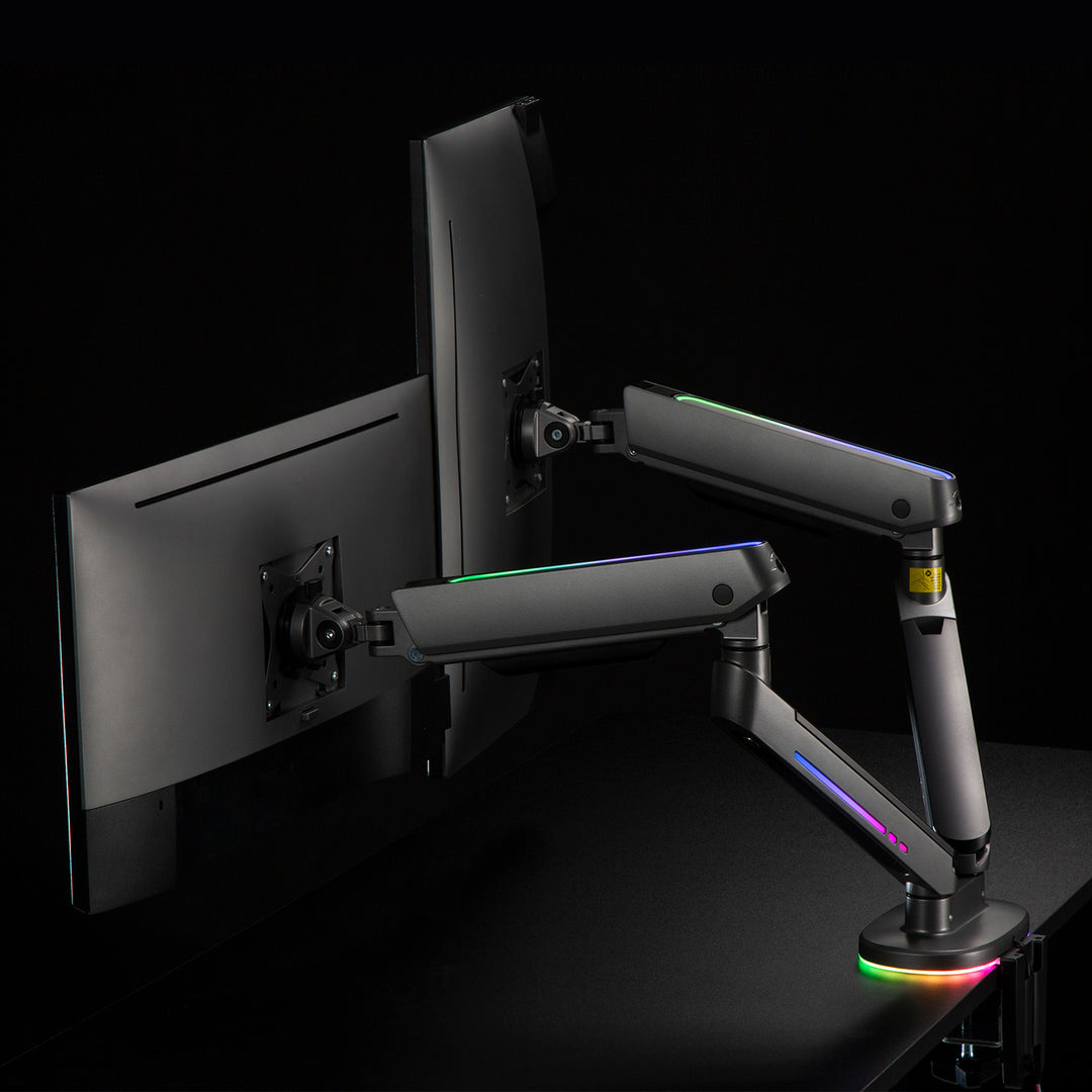 NanoRS gaming tartó két monitorhoz, RGB LED háttérvilágítás, 17-32", max. 9kg, VESA 75x75 / 100x100, RS166
