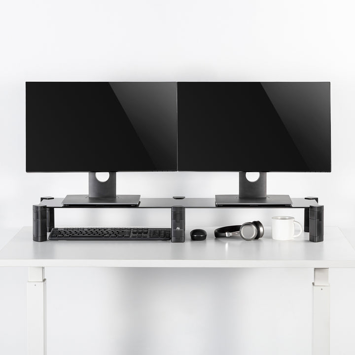 Állvány két monitorhoz - dupla Maclean, max. 20kg, edzett üveg, (1029x285x127mm), MC-936
