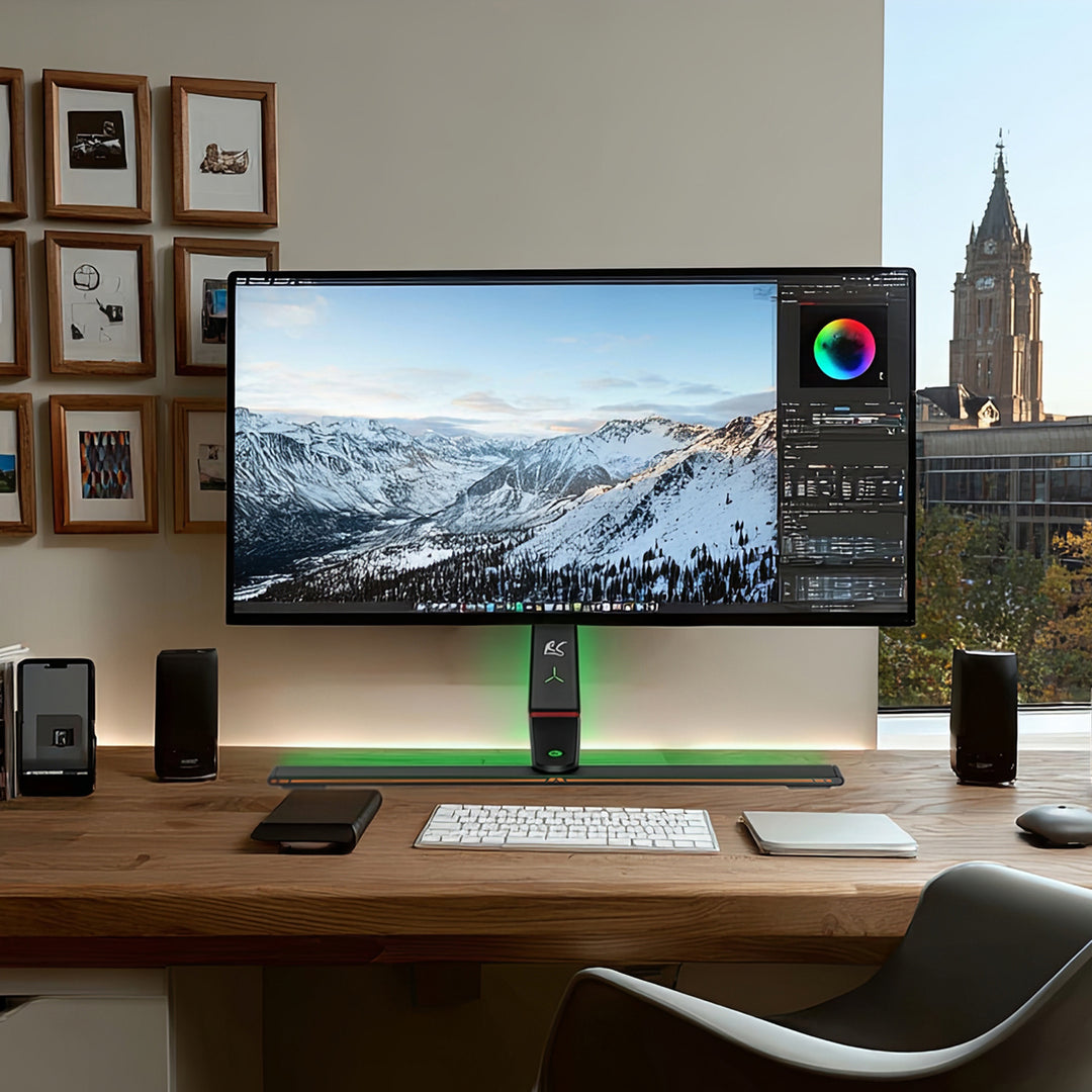 NanoRS játékmonitor állványtartó, állítható magasságú, RGB LED, 32-55", max. VESA 400x400, max. 40kg, RS167