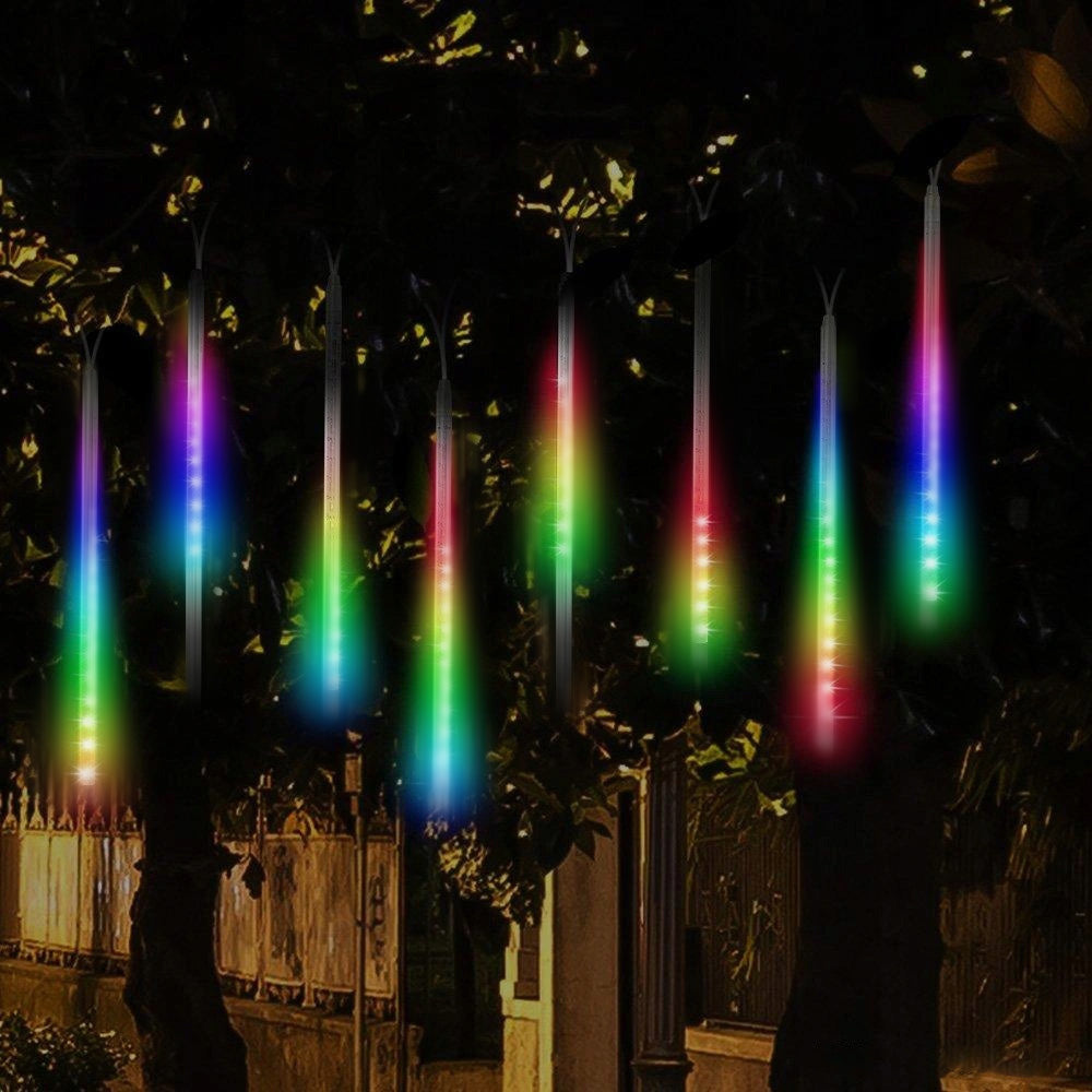 Maclean napelemes LED világítás, 2,4 m hosszú, 144 LED, 8 RGB jégcsap, leeső jégcsap üzemmód, Li 800mAh akkumulátor, MCE412