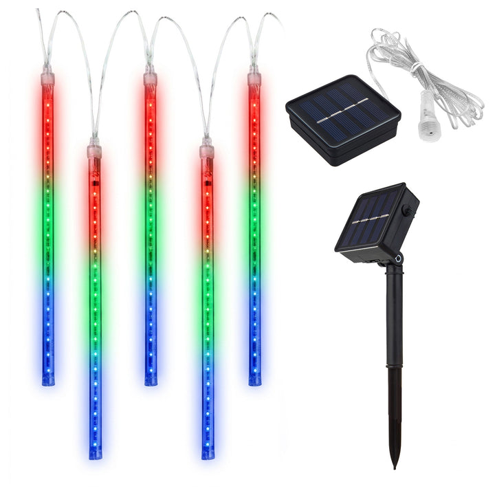 Maclean napelemes LED világítás, 2,4 m hosszú, 144 LED, 8 RGB jégcsap, leeső jégcsap üzemmód, Li 800mAh akkumulátor, MCE412