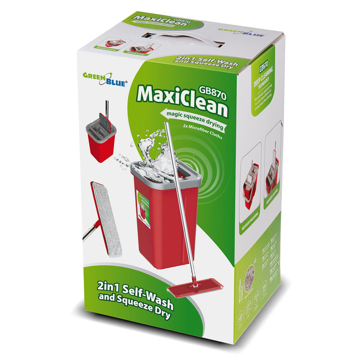 GreenBlue lapos mop vödörrel és csavaróval, két mikroszálas HQ patron, 5,7 l kapacitás, MaxiClean GB870